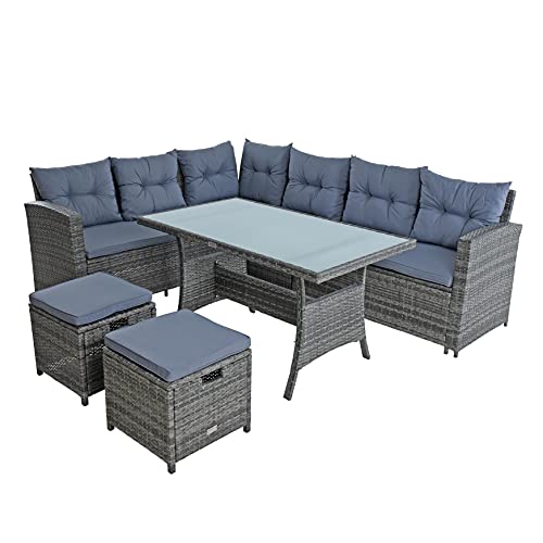 ESTEXO Polyrattan Essgruppe Lounge Möbel Set Sofa Gartenset Gartengarnitur Sitzgruppe Lounge-Set Rattan Gartenmöbel-Set Sofa-Set (Anthrazit-Grau) von ESTEXO
