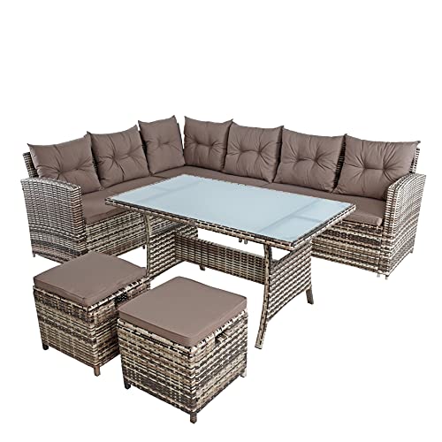 ESTEXO Polyrattan Essgruppe Lounge Möbel Set Sofa Gartenset Gartengarnitur Sitzgruppe Lounge-Set Rattan Gartenmöbel-Set Sofa-Set (Beige-Braun) von ESTEXO