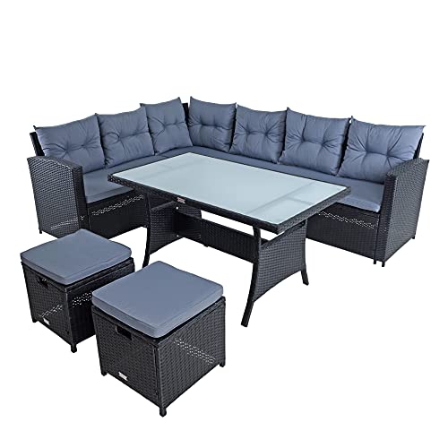 ESTEXO Polyrattan Essgruppe Lounge Möbel Set Sofa Gartenset Gartengarnitur Sitzgruppe Lounge-Set Rattan Gartenmöbel-Set Sofa-Set (Schwarz) von ESTEXO