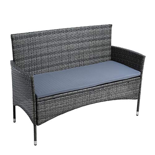 ESTEXO Polyrattan Gartenbank Bank Rattan Gartenmöbel 2-Sitzer Sitzbank mit Sitzkissen Rattanmöbel (Anthrazit-Grau) von ESTEXO
