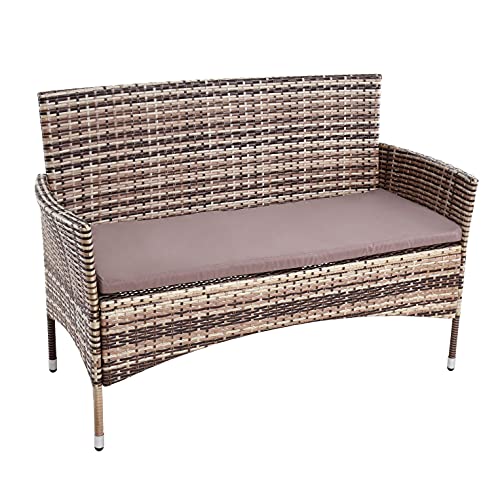 ESTEXO Polyrattan Gartenbank Bank Rattan Gartenmöbel 2-Sitzer Sitzbank mit Sitzkissen Rattanmöbel (Beige-Braun) von ESTEXO