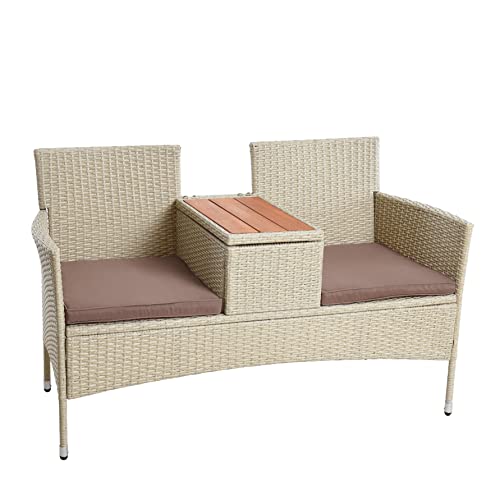 ESTEXO Polyrattan Gartenbank Bank Sitzbank 2-Sitzer Rattan Gartenmöbel Set Gartenset Balkonmöbel Sitzgarnitur Beige von ESTEXO