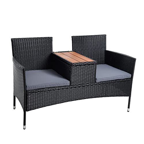 ESTEXO Polyrattan Gartenbank Bank Sitzbank 2-Sitzer Rattan Gartenmöbel Set Gartenset Balkonmöbel Sitzgarnitur Schwarz von ESTEXO