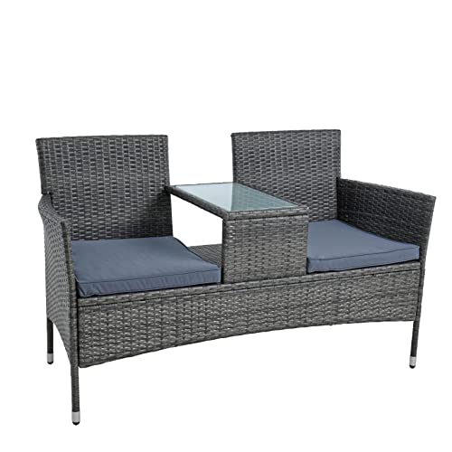 ESTEXO Polyrattan Gartenbank Bank Sitzbank 2-Sitzer Sitzgruppe Rattan Sitzgarnitur Gartenmöbel Set Gartenset Balkonmöbel Gartentisch Gartenstuhl Balkontisch Balkonstuhl (Anthrazit-Grau) von ESTEXO