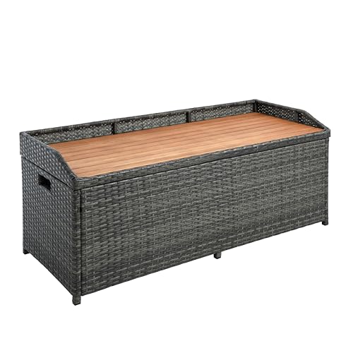 ESTEXO Polyrattan Gartenbank Sitzbank mit Auflagenbox Kissenbox Rattan Kissentruhe Bank mit Stauraum Anthrazit-Grau von ESTEXO