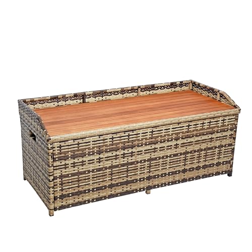 ESTEXO Polyrattan Gartenbank Sitzbank mit Auflagenbox Kissenbox Rattan Kissentruhe Bank mit Stauraum Beige-Braun von ESTEXO