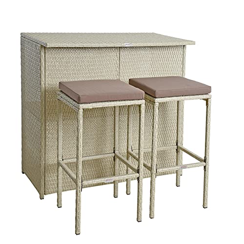 ESTEXO Polyrattan Gartenbar Set Barset Rattan Bar Sitzgruppe Gartenmöbel Set Tresen Hocker Gartenstühle Gartentisch Tisch (Beige) von ESTEXO