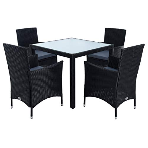 ESTEXO Polyrattan Gartenmöbel Set Sitzgruppe Rattan Gartenset Essgruppe Stuhl Tisch Set Garten Tisch und Stuhl Set 4 Personen Glas Glastisch (Schwarz) von ESTEXO