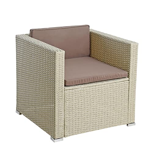 ESTEXO Polyrattan Gartensessel Loungesessel Rattan Lounge Sessel Gartenstuhl Stuhl (Beige) von ESTEXO