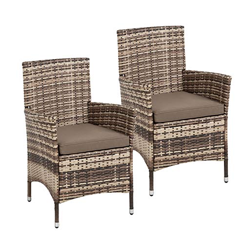 ESTEXO Polyrattan Gartenstuhl Set 2er Stuhlset Rattan Stuhl Garten Sessel Rattanstühle Balkonstühle Terrassenstühle Outdoor Stühle Balkonsessel (Beige-Braun) von ESTEXO