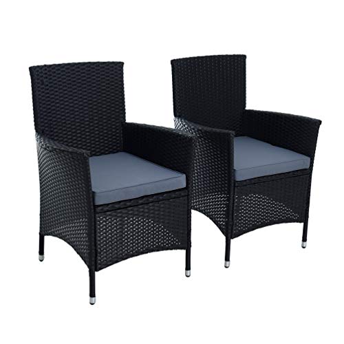 ESTEXO Polyrattan Gartenstuhl Set 2er Stuhlset Rattan Stuhl Garten Sessel Rattanstühle Balkonstühle Terrassenstühle Outdoor Stühle Balkonsessel (Schwarz) von ESTEXO
