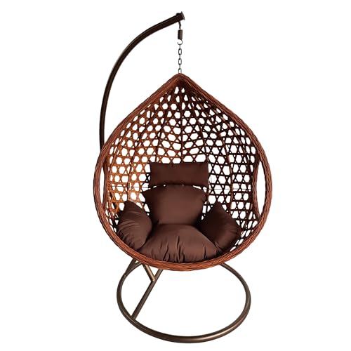ESTEXO Polyrattan Hängesessel Outdoor Hängestuhl mit Gestell Rattan Gartenstuhl mit Sitzkissen Braun von ESTEXO