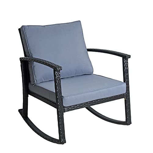 ESTEXO Polyrattan Schaukelstuhl Relaxsessel Schwingsessel Schwingstuhl mit Kissen Rattanschaukelstuhl Gartensessel Gartenstuhl Schwarz von ESTEXO