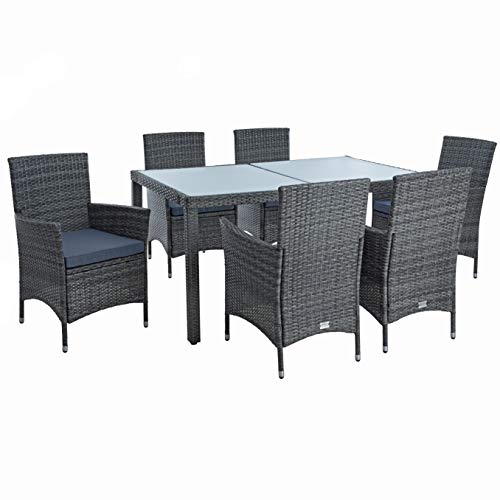 ESTEXO Polyrattan Sitzgruppe Gartenmöbel Set 6 Personen Rattanmöbel Gartenset Rattan Essgruppe Gartentisch Gartenstuhl Set (Anthrazit-Grau) von ESTEXO