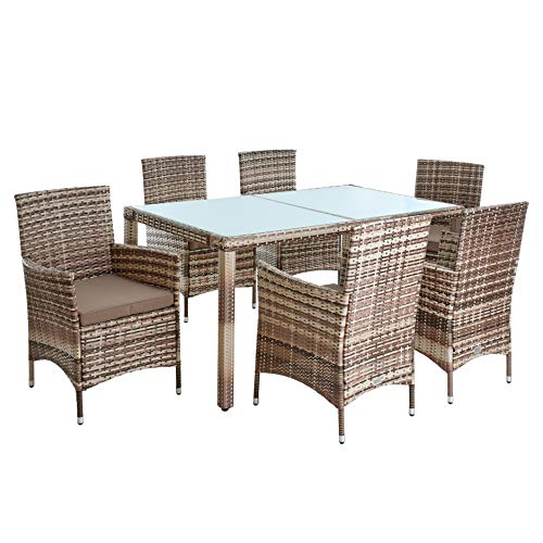 ESTEXO Polyrattan Sitzgruppe Gartenmöbel Set 6 Personen Rattanmöbel Gartenset Rattan Essgruppe Gartentisch Gartenstuhl Set (Beige-Braun) von ESTEXO
