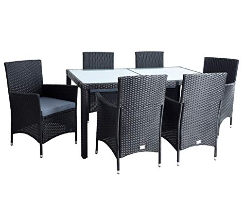 ESTEXO Polyrattan Sitzgruppe Gartenmöbel Set 6 Personen Rattanmöbel Gartenset Rattan Essgruppe Gartentisch Gartenstuhl Set (Schwarz) von ESTEXO