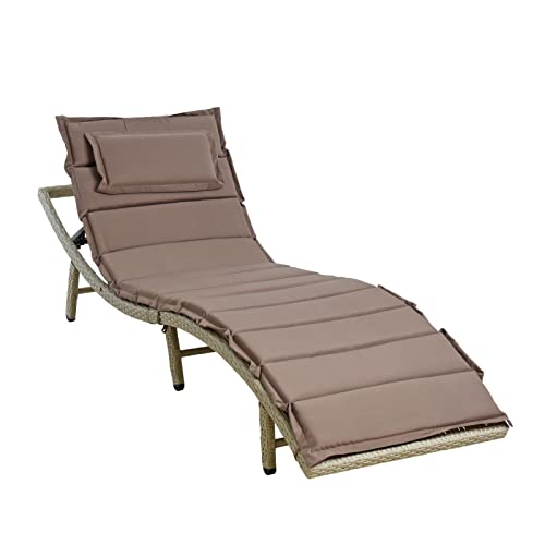 ESTEXO Polyrattan Sonnenliege Gartenliege XXL Strandliege Freizeitliege Rattan Liege Relaxliege Beige von ESTEXO