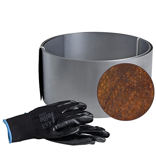 ESTEXO Rasenkante Edel-Rost Beeteinfassung Hochbeet Beetumrandung Mähkante 5 oder 10 m Cortenstahl CortenKräuterbeet Blumenbeet Gemüsebeet Einfassung Rahmen (20 cm x 5 m) von ESTEXO