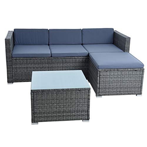 ESTEXO Rattan Lounge Sitzgruppe Polyrattan Gartenmöbel Set Couch 3-Sitzer Rattanmöbel Sofa Set Essgruppe Gartenset Balkon-Set (Anthrazit-Grau) von ESTEXO