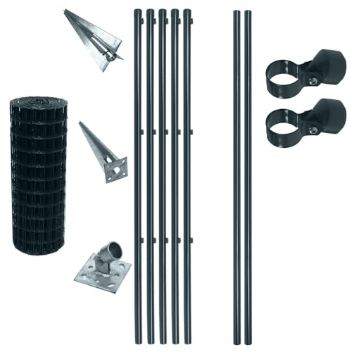 ESTEXO Schweißgitter Gartenzaun Set Komplettset Zaun Gartenzaunset Zaunset Drahtzaun Gitterzaun mit Einschlaghülsen in Anthrazit RAL 7016 (0,8 x 10 m) von ESTEXO