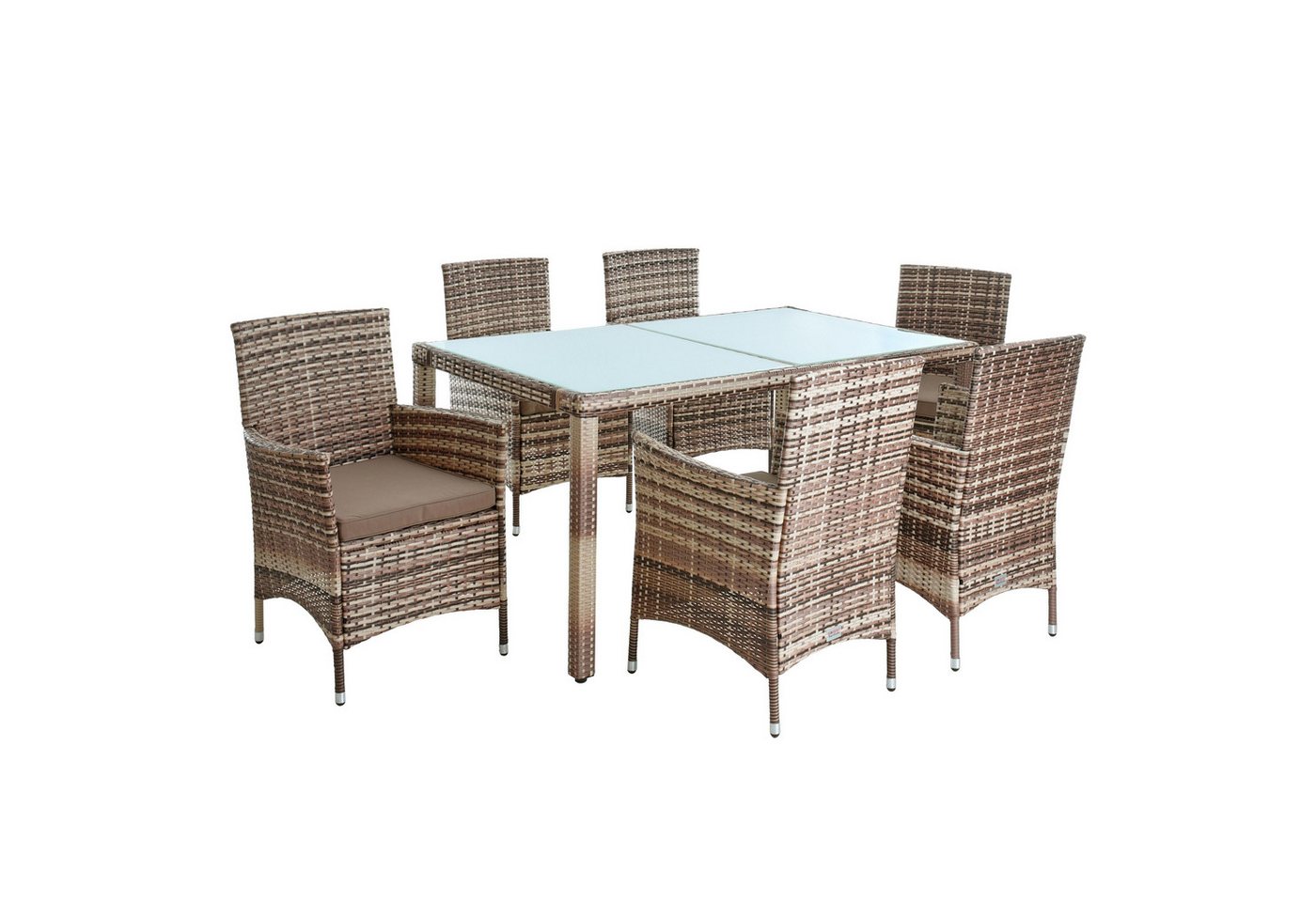 ESTEXO Sitzgruppe Polyrattan Essgruppe Gartenmöbel Set 6 Pers. Gartenset Beige-Braun von ESTEXO