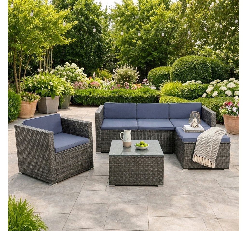 ESTEXO Sitzgruppe Rattan Lounge Gartenmöbel Set Sofa Couch 5-Sitzer Rattanmöbel Grau von ESTEXO