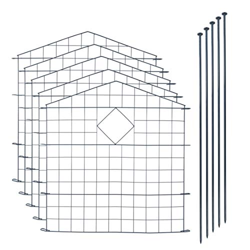 ESTEXO Teichzaun Gartenzaun 11tlg Set Zaun Teich 5 Zaunelemente Gitterzaun Anthrazit Gitter Steckzaun Elemente Welpenauslauf Oberbogen spitz mit Raute von ESTEXO