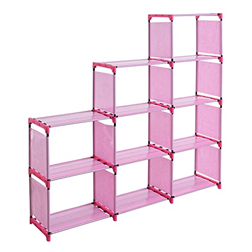 ESTEXO Treppenregal Stufenregal Regal Bücherregal Schrank Bücherschrank Standregal Wandregal Stoffregal 9 Fächer Pink von ESTEXO