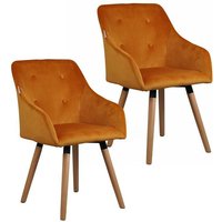 Estexo - Esszimmerstuhl Küchenstuhl Stuhl 2er Set Vintage Essstuhl Stoffbezug Holz Stühle Ocker Samt von ESTEXO