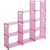 Treppenregal Stufenregal Standregal Bücherregal Stoff 9 Fächer Bücherschrank Pink von ESTEXO