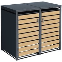 Mülltonnenbox Müllbox Mülltonnenverkleidung 2 Türen Box Anthrazit mit Holzdekor von ESTEXO