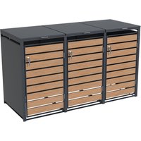 Mülltonnenbox Müllbox Mülltonnenverkleidung 3 Türen Box Anthrazit mit Holzdekor von ESTEXO
