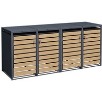 Mülltonnenbox Müllbox Mülltonnenverkleidung 4 Türen Box Anthrazit mit Holzdekor von ESTEXO