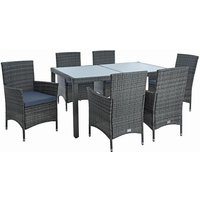 Poly-Rattan Sitzgruppe Essgruppe Gartenmöbel Set 6 Per. Gartenset Anthrazit-Grau von ESTEXO