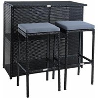 Polyrattan Bar Gartenbar Barset Sitzgruppe Rattan Set Tresen Barhocker Schwarz von ESTEXO