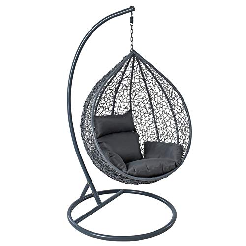 Polyrattan Hängesessel Hängekorb mit Gestell Rattan Hängestuhl Sessel Anthrazit von ESTEXO
