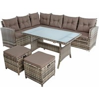 Polyrattan Sitzgruppe Essgruppe Gartenmöbel Lounge Gartengarnitur Beige-Braun von ESTEXO
