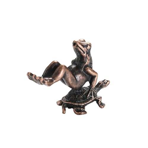 ESTINTENG Antikes massives reines Messing Schildkröte Rückseite Frosch Ornament Schildkröte Frosch Tee Haustier Mikrogeschnitzt Antik Bronze Ware-Weinrot von ESTINTENG