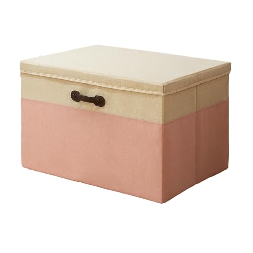 ESTINTENG Aufbewahrungsbox aus japanischer Baumwolle und Hanf, faltbar, mit Deckel, 60 x 42 x 35 cm, Beige / Rosa von ESTINTENG