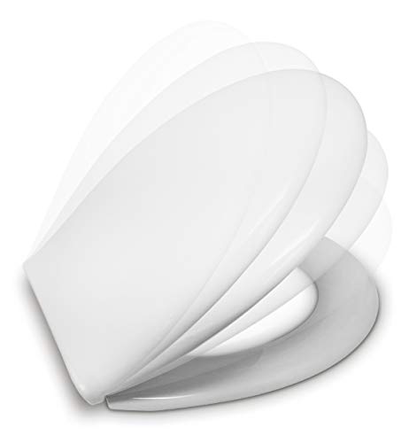 ESTOLI WC-SITZ MIT ABSENKAUTOMATIK | UNIVERSAL O FORM | KOMPATIBLER TOILETTENSITZ | EINSTELLBARER SOFTCLOSE SCHARNIER | EASY-CLEAN | WEIß | 43 x 36 x 5,5 cm von ESTOLI