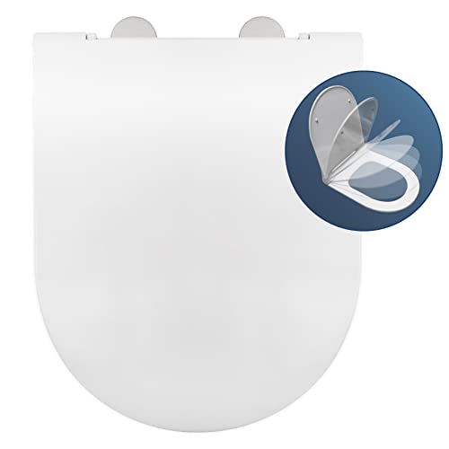 WC-SITZ KOMPATIBLER SOFT CLOSE | HOCHWERTIG UND ANTIBAKTERIELL | ABNEHMBARES UND EINSTELLBARES GEDÄMPFTES SCHARNIER | EINFACHE INSTALLATION UND SCHNELLE EXTRAKTION | TOILETTENSITZ D-U FORM | 44x36x5cm von ESTOLI