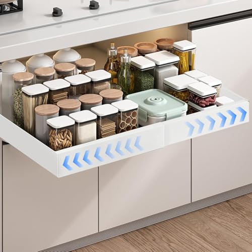 ESTUWD Teleskopschublade | Ausziehbare Schublade Küche | Schrank Schubladen Ausziehbar Breite (32 cm-52 cm) | Slide Out Drawer mit 2 Montagemethoden (Kein Bohren und Nageln Erforderlich) von ESTUWD