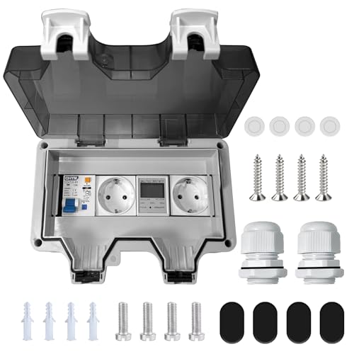 Aufputz Verteilerkasten mit Stromzähler, 230V Stromverteiler, Wandverteilerkästen IP66 mit Fi Schalter 16A und Steckdose, wasserdichte Aufputz Verteiler für Indoor/Outdoor, 8 Modules Aufputz Verteilerkasten mit Stromzähler, 230V Stromverteiler, Wandverteilerkästen IP66 mit Fi Schalter 16A und Steckdose, wasserdichte Aufputz Verteiler für Indoor/Outdoor, 8 Modules von ESTVIIG