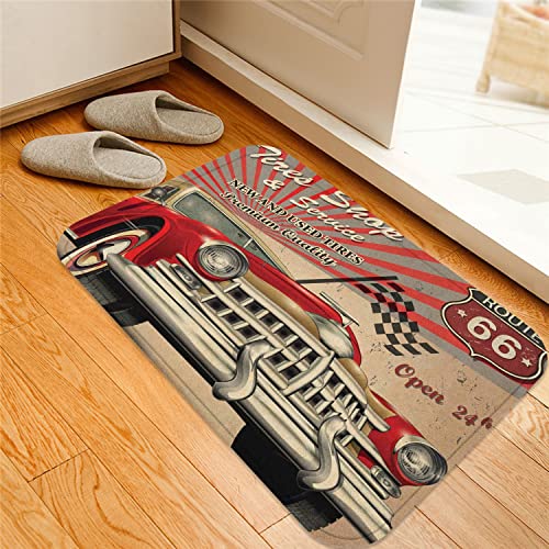 Badematte rutschfest Teppich,Autos, Reifen, Geschäft und Service, Route 66 Emblem, Werbung, Retro-Stil, Posterdruck, Sepia-Grau,Badezimmer Set Matte rutschfest WC-Vorleger 40 x 60 cm von ESVET