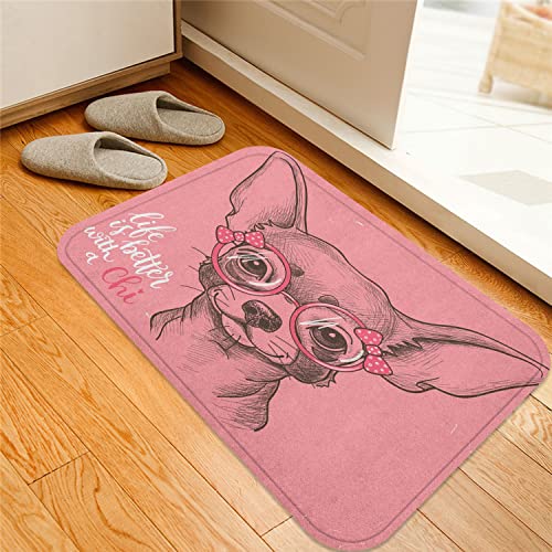 ESVET Badematte rutschfest Teppich,Hund, Mädchen, Chihuahua, Skizze, Abbildung, Wörter, Mode, Brille, Bänder, Welpe, Grün, Rosa,Badezimmer Set Matte rutschfest WC-Vorleger 40 x 60 cm von ESVET