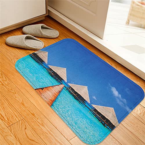 ESVET Badematte rutschfest Teppich,Landschaft Malediven Dock mit klarem Wasser Tropische Natur polynesisches Design azurblau türkis,Badezimmer Set Matte rutschfest WC-Vorleger 40 x 60 cm von ESVET