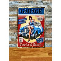 Vintage Poster, Auto Garage, Holz Retro Geöffnet Rund Um Die Uhr, Poster von ESVINTAGECo