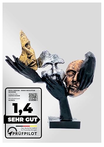 ESYA Design | Deko Skulptur Büste Schwarz Gold Silber Bronze 30x27x7cm Figur Gesicht Statue modern Wohnzimmer Büro Kunst Kopf Taub Stumm Blind von ESYA