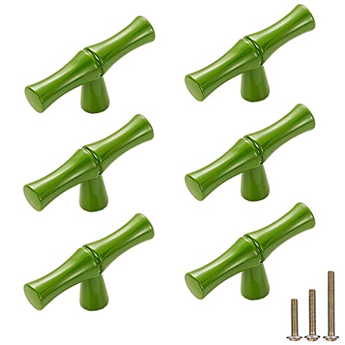 ESreake Schrankknäufe in Bambusform, solide Zinklegierung, für Kommoden, Schubladen, Schränke, Türen, dekorative Möbel-Zubehörknäufe (Einzelloch, grün), 6 Stück von ESreake