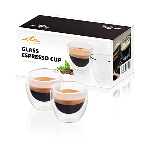 ETA Doppelwandige Espresso Gläser, 80ml, 2 Stück, heiße & kalte Getränke, Kaffeegläser, Ristretto, aus Borosilikatglas von ETA